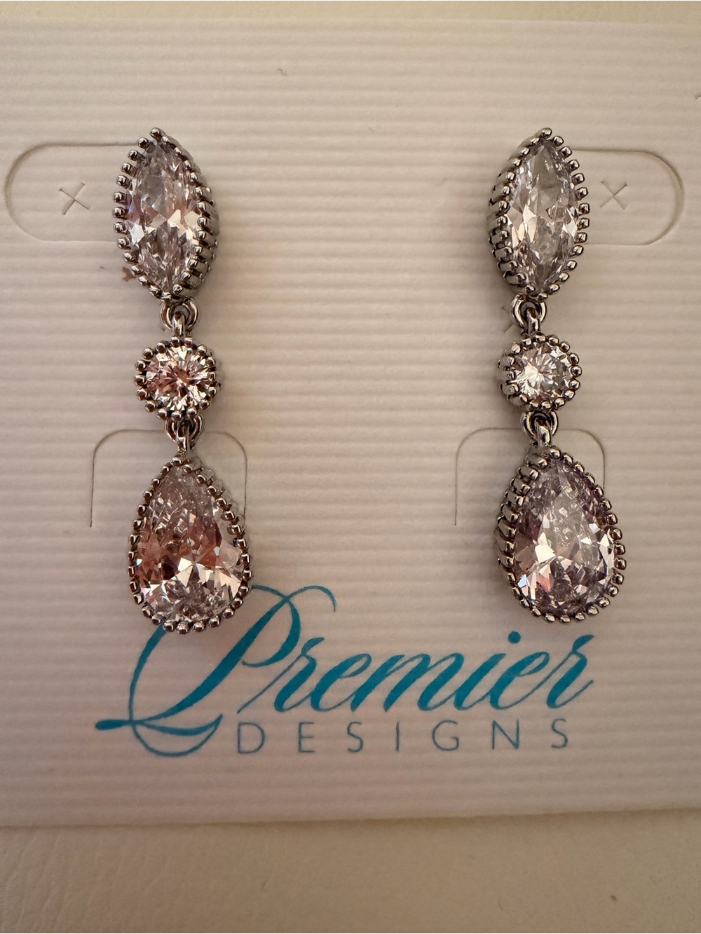 Premier Designs Silver-Tone Clear Crystal Teardrop Dangle Earrings